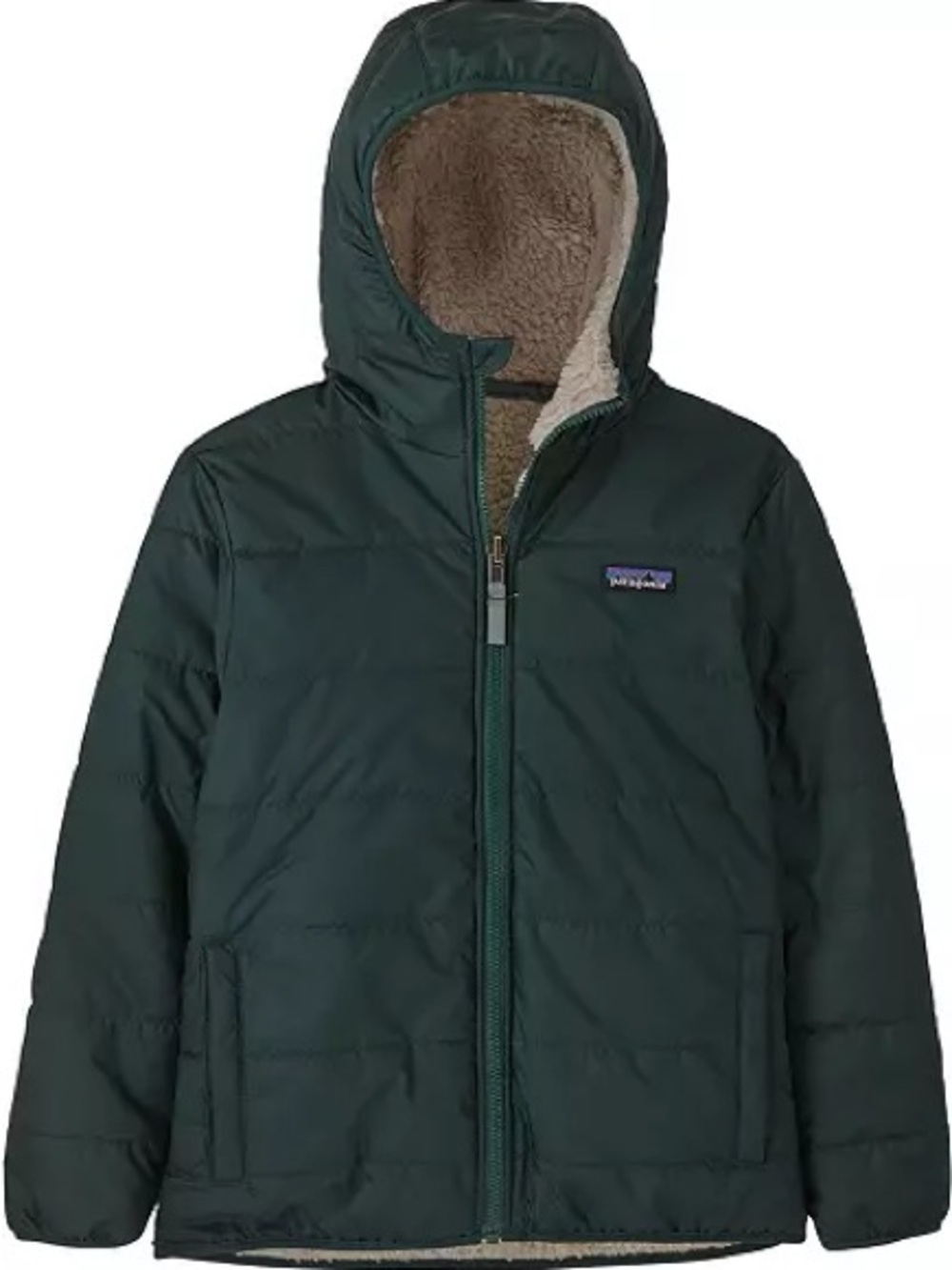 Patagonia Kids Reversible Ready Freddy Hoody Jacket NorthGreen Sherpa Size S 7-8